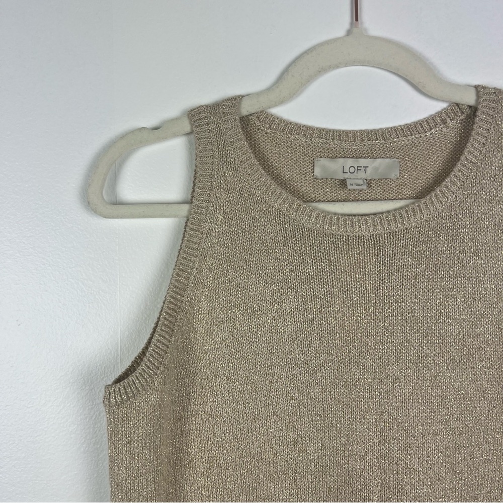 LOFT NWT High Neck Tank Top Metallic Knit Gold Size Medium - Picture 2 of 7